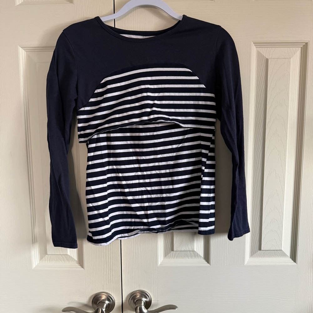 Nursing Navy and White Striped women’s Long Sleeve Shirt fits like size small